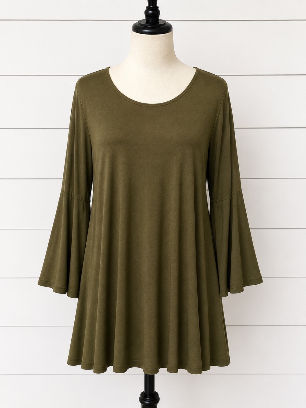 Women's Olive Green Bell Sleeve Swing Dress
